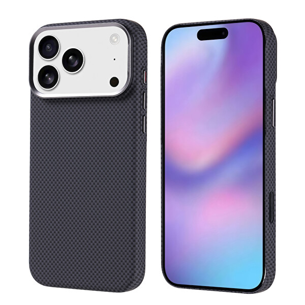 Başkenttekno iPhone 17 Pro Max Kılıf Kablosuz Şarj Özellikli Karbon Fiber Görünümlü Nekst Kapak Siyah