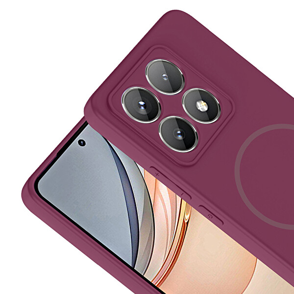 Başkenttekno Xiaomi 14T Pro Kılıf Meta Lansman M-Safe Kamera Korumalı içi Kadife Yumuşak Renkli Süet Silikon Mürdüm