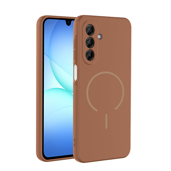 Başkenttekno Samsung Galaxy A16 Kılıf Meta Lansman M-Safe Kamera Korumalı içi Kadife Yumuşak Renkli Süet Silikon Kahverengi