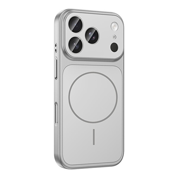 Başkenttekno iPhone 17 Pro Max Kılıf Kablosuz Şarj Özellikli Kamera Korumalı Formen Kapak Gümüş
