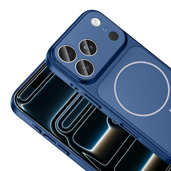 Başkenttekno iPhone 17 Pro Max Kılıf Kablosuz Şarj Özellikli Kamera Korumalı Formen Kapak Mavi