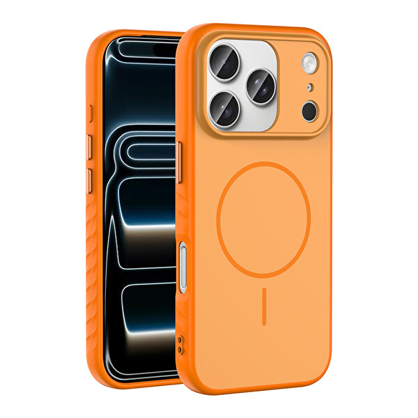 Başkenttekno iPhone 17 Pro Max Kılıf Kılıf Kablosuz Şarj Özellikli Kamera Korumali Tea Kapak Turuncu