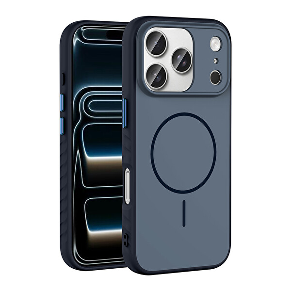 Başkenttekno iPhone 17 Pro Max Kılıf Kılıf Kablosuz Şarj Özellikli Kamera Korumali Tea Kapak Lacivert