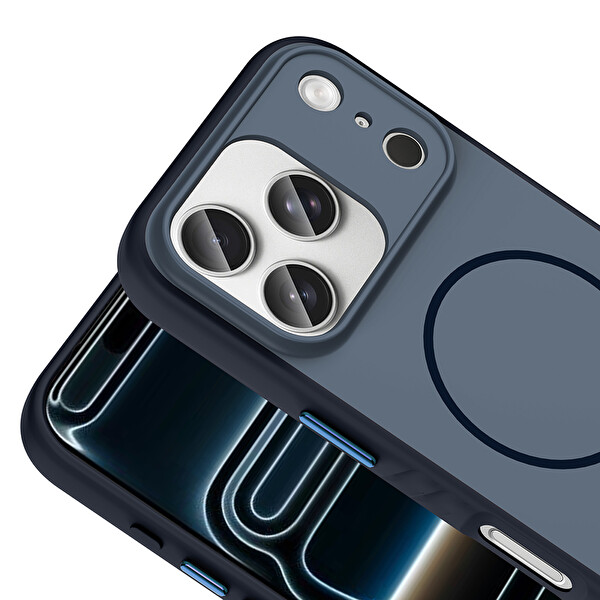 Başkenttekno iPhone 17 Pro Max Kılıf Kılıf Kablosuz Şarj Özellikli Kamera Korumali Tea Kapak Lacivert
