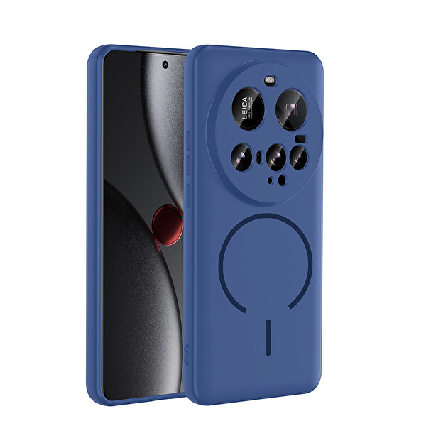 Başkenttekno Xiaomi 15 Ultra Kılıf Meta Lansman M-Safe Kamera Korumalı içi Kadife Yumuşak Renkli Süet Silikon Lacivert