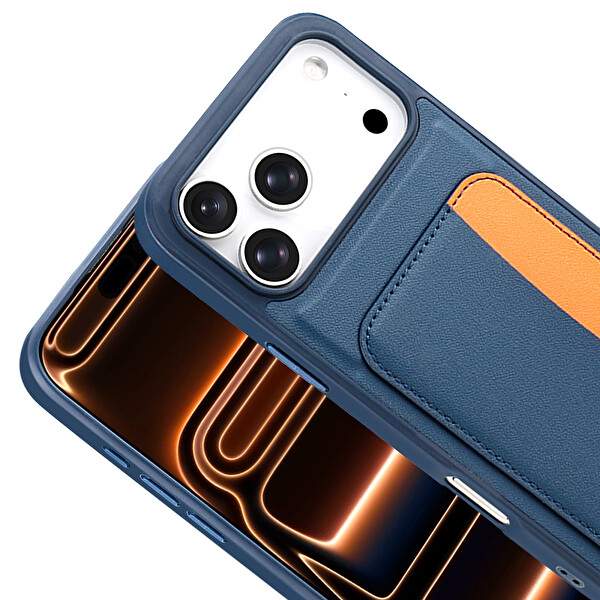 Başkenttekno iPhone 17 Pro Max Kılıf Kartlıklı X-Kart Silikon Kapak Lacivert