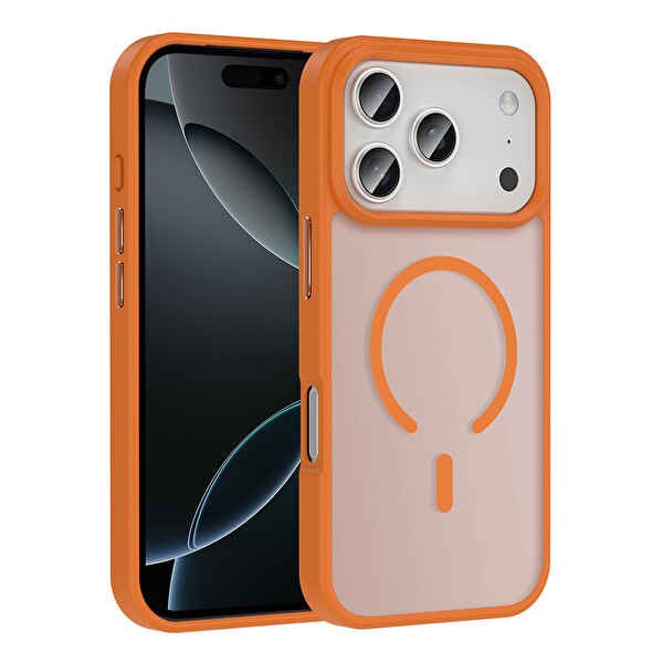 Başkenttekno iPhone 17 Pro Max Kılıf Kablosuz Şarj Özellikli Mat Arka Yüzey Sio Kapak Turuncu
