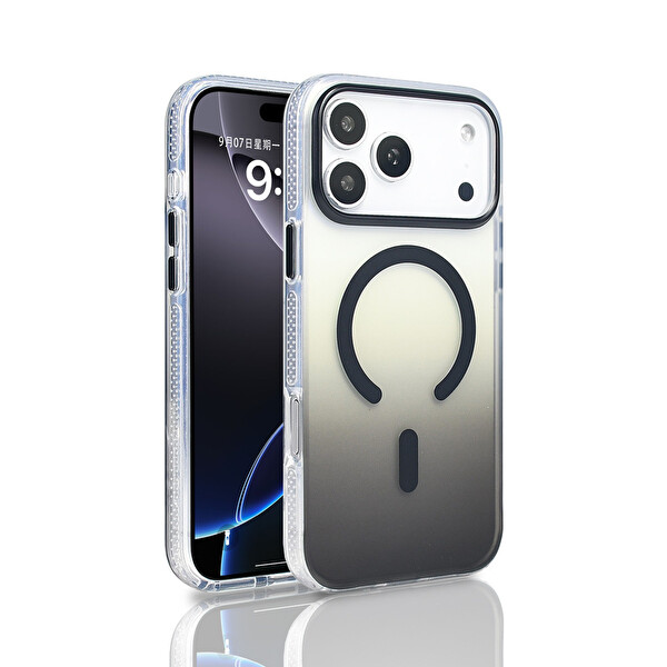 iPhone 17 Pro Max Kılıf Kablosuz Şarj Özellikli Şeffaf Transparan Renk Geçişli Toros Kapak