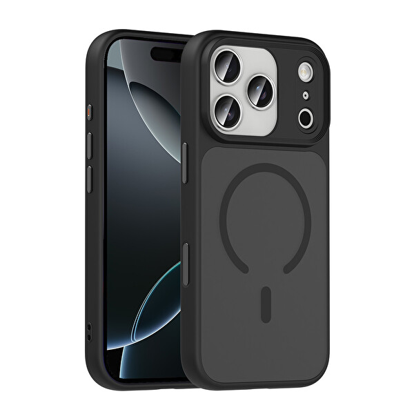 iPhone 17 Pro Max Kılıf Mat Arka Yüzey Wireless Şarj Özellikli Flet M-safe Kapak