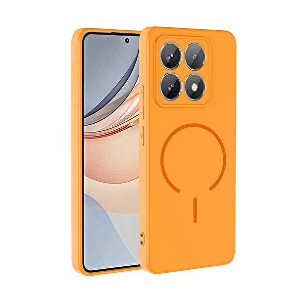 Başkenttekno Xiaomi 14T Kılıf Meta Lansman M-Safe Kamera Korumalı içi Kadife Yumuşak Renkli Süet Silikon Turuncu