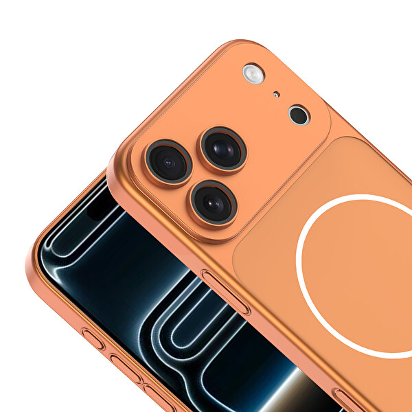 Başkenttekno iPhone 17 Pro Max Kılıf Kablosuz Şarj Özellikli Kamera Korumalı Spark Kapak Turuncu