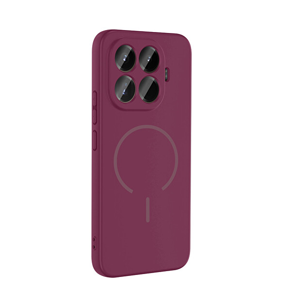 Başkenttekno Xiaomi 15T Pro Kılıf Meta Lansman M-Safe Kamera Korumalı içi Kadife Yumuşak Renkli Süet Silikon Mürdüm