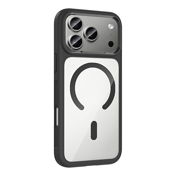 Başkenttekno iPhone 17 Pro Max Kılıf Kablosuz Şarj Özellikli Metal Kamera Çerçeveli Tiko Kapak Siyah