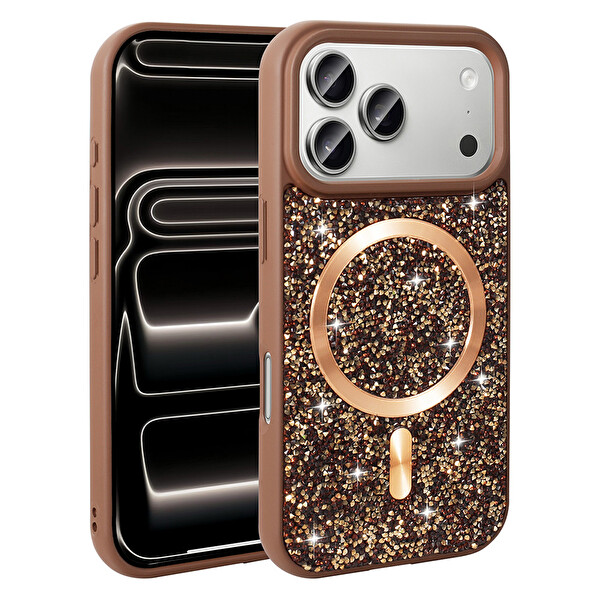 Başkenttekno iPhone 17 Pro Max Kılıf Pırlanta Tasarımlı Kablosuz Şarj Özellikli Mozaik Silikon Kapak
