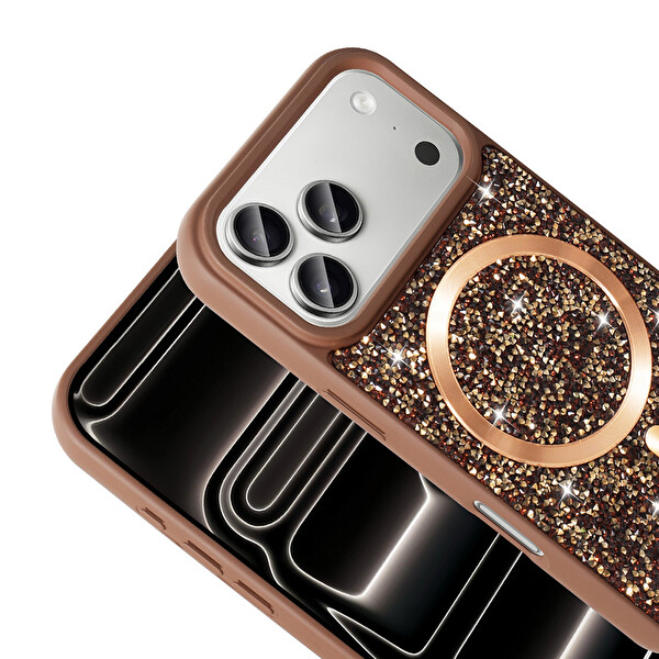 Başkenttekno iPhone 17 Pro Max Kılıf Pırlanta Tasarımlı Kablosuz Şarj Özellikli Mozaik Silikon Kapak