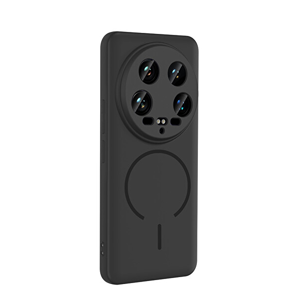 Başkenttekno Xiaomi 14 Ultra Kılıf Meta Lansman M-Safe Kamera Korumalı içi Kadife Yumuşak Renkli Süet Silikon Siyah