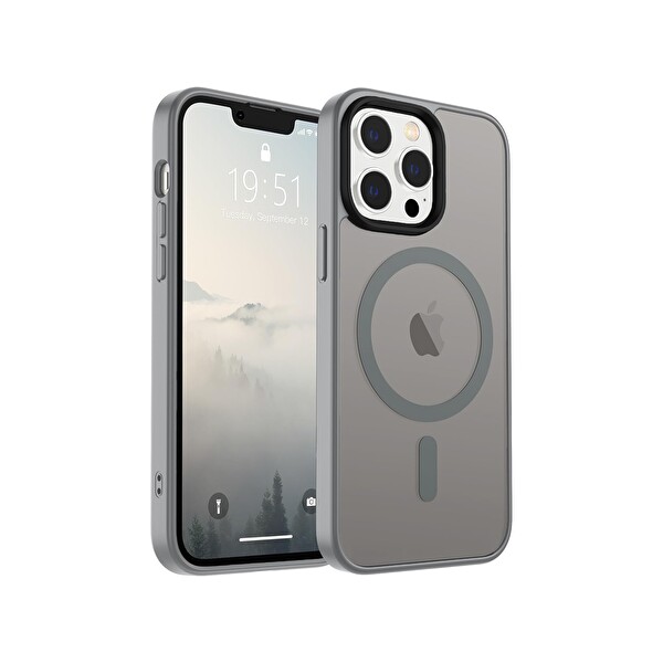 Bix iPhone 12 / 12 Pro MagSafe Uyumlu Kılıf Tam Koruma Manyetik Darbe Emici Gri