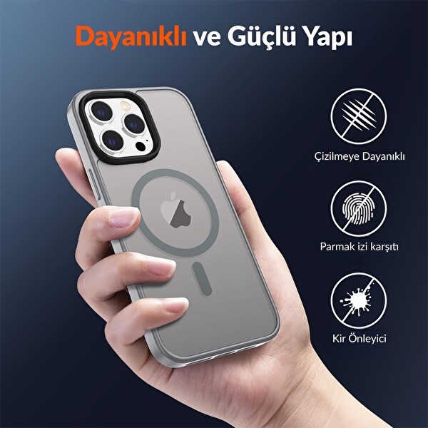 Bix iPhone 12 / 12 Pro MagSafe Uyumlu Kılıf Tam Koruma Manyetik Darbe Emici Gri