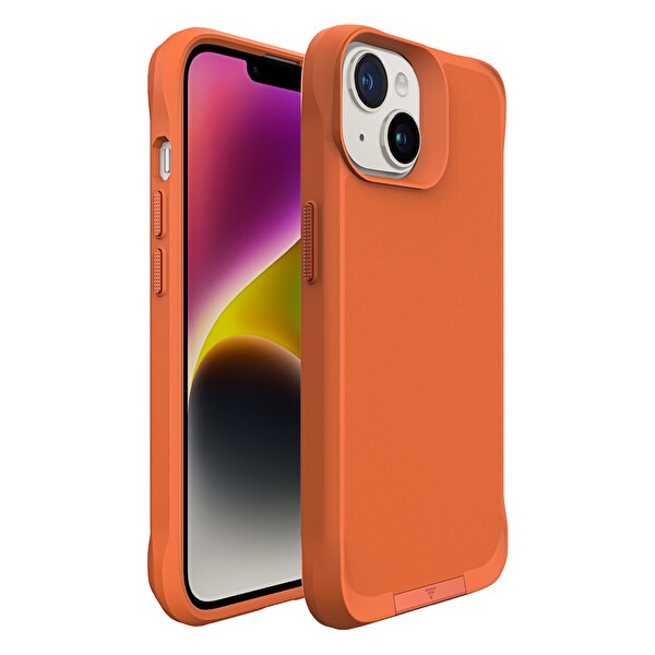 Bix iPhone 14 Vortex MagSafe Kılıf Stand Özellikli 3X Korumalı Mikro Fiber İç Yüzey Turuncu