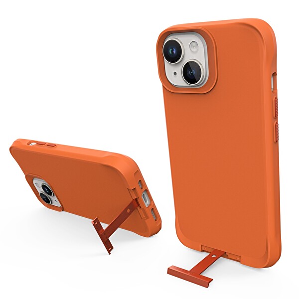 Bix iPhone 14 Vortex MagSafe Kılıf Stand Özellikli 3X Korumalı Mikro Fiber İç Yüzey Turuncu