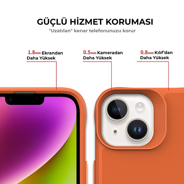 Bix iPhone 14 Vortex MagSafe Kılıf Stand Özellikli 3X Korumalı Mikro Fiber İç Yüzey Turuncu