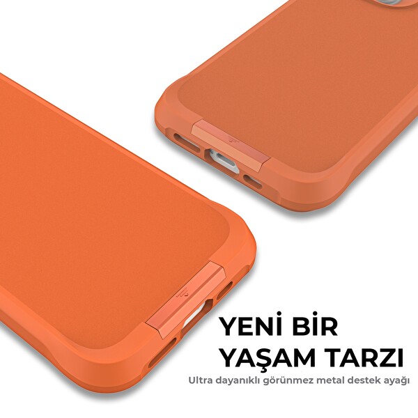 Bix iPhone 14 Vortex MagSafe Kılıf Stand Özellikli 3X Korumalı Mikro Fiber İç Yüzey Turuncu