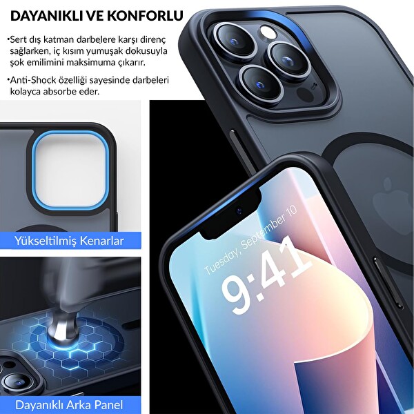 Bix iPhone 12 / 12 Pro MagSafe Uyumlu Kılıf Tam Koruma Manyetik Darbe Emici Siyah