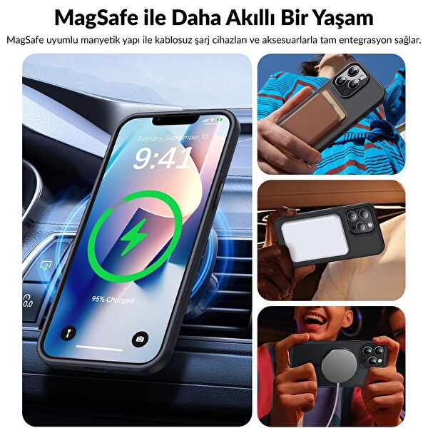 Bix iPhone 12 / 12 Pro MagSafe Uyumlu Kılıf Tam Koruma Manyetik Darbe Emici Siyah