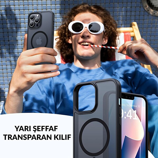 Bix iPhone 12 / 12 Pro MagSafe Uyumlu Kılıf Tam Koruma Manyetik Darbe Emici Siyah
