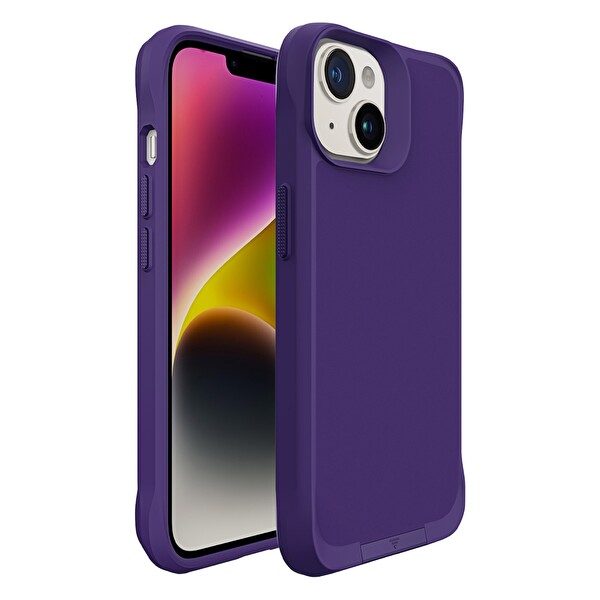 Bix iPhone 14 Vortex MagSafe Kılıf Stand Özellikli 3X Korumalı Mikro Fiber İç Yüzey Koyu Mor