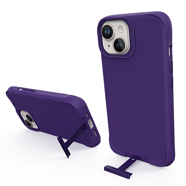 Bix iPhone 14 Vortex MagSafe Kılıf Stand Özellikli 3X Korumalı Mikro Fiber İç Yüzey Koyu Mor