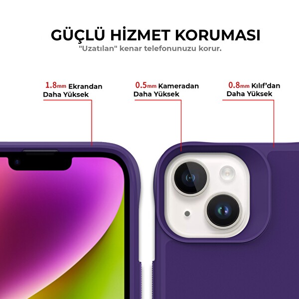 Bix iPhone 14 Vortex MagSafe Kılıf Stand Özellikli 3X Korumalı Mikro Fiber İç Yüzey Koyu Mor
