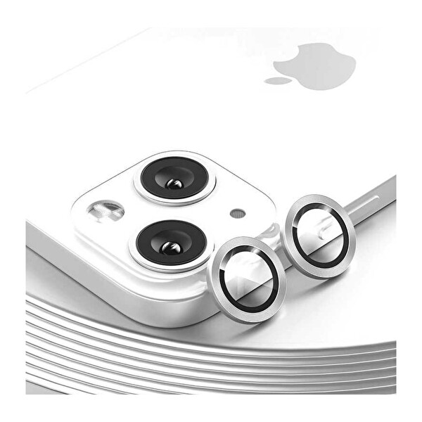Teknoparkta Apple iPhone 13 Mini Kamera Koruyucu Lens Mercek Metal Çerçeveli 2li Set Gümüş Gri Silver