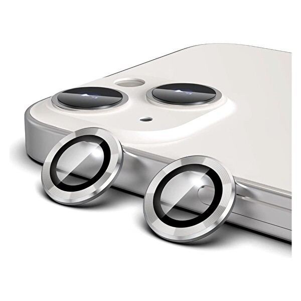 Teknoparkta Apple iPhone 13 Mini Kamera Koruyucu Lens Mercek Metal Çerçeveli 2li Set Gümüş Gri Silver