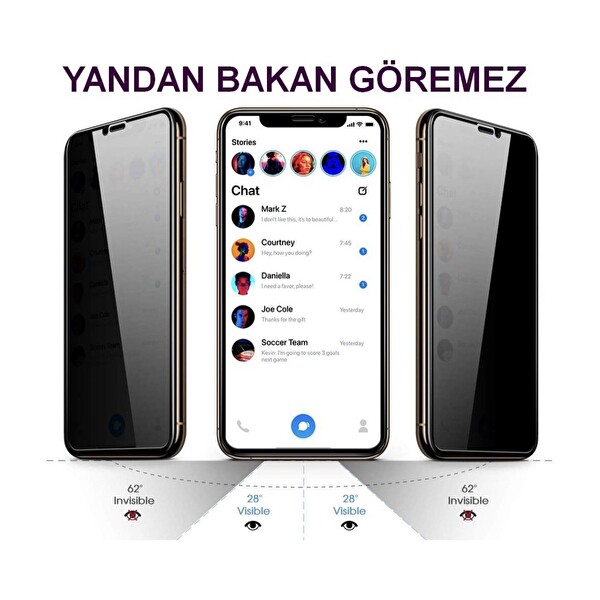 Teknoparkta iPhone 14 Pro Max Hayalet Ekran Koruyucu Toz Filitreli Izgaralı Tam Kaplayan Kırılmaz Cam