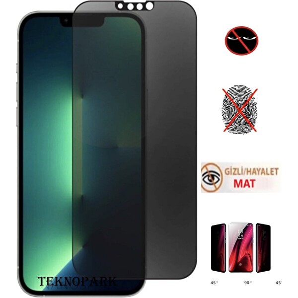 Teknoparkta Apple iPhone 13 Pro Mat Hayalet Ekran Gizli Privacy Tam Kaplayan Kırılmaz Cam Seramik Nano Ekran Koruyucu