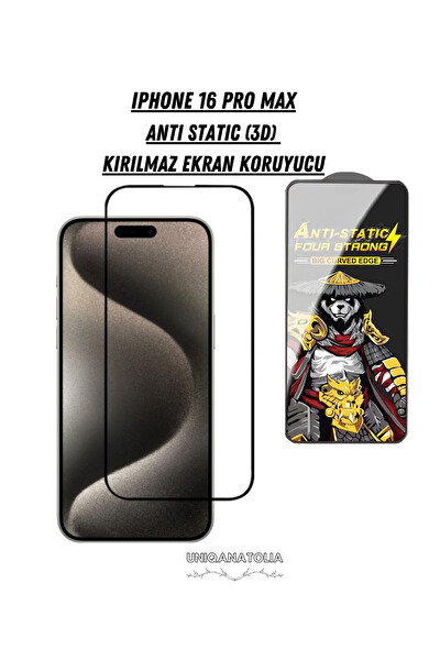 Uniqanatolia iPhone 16 Pro Max Antı-Statıc 3D Toz Tutmayan Kırılmaz Ekran Koruyucu