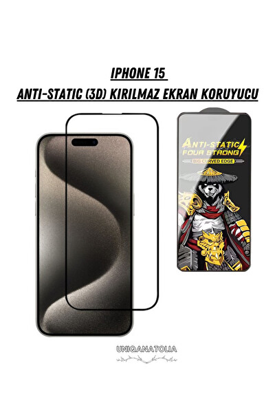 Uniqanatolia iPhone 15 Antı-Statıc 3D Toz Tutmayan Kırılmaz Ekran Koruyucu