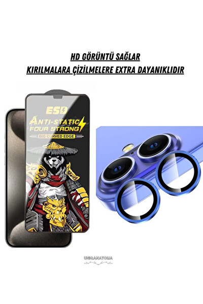 Uniqanatolia iPhone 16 Uyumlu Antı-Statıc Ekran Koruyucu ve Safir Premium Lens Koruyucu