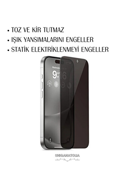 Uniqanatolia iPhone 17 Pro Max Antı-Statıc 3D Prıvacy Hayalet Toz Tutmayan Kırılmaz Ekran Koruyucu