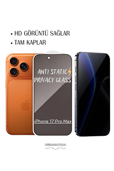 Uniqanatolia iPhone 17 Pro Max Antı-Statıc 3D Prıvacy Hayalet Toz Tutmayan Kırılmaz Ekran Koruyucu