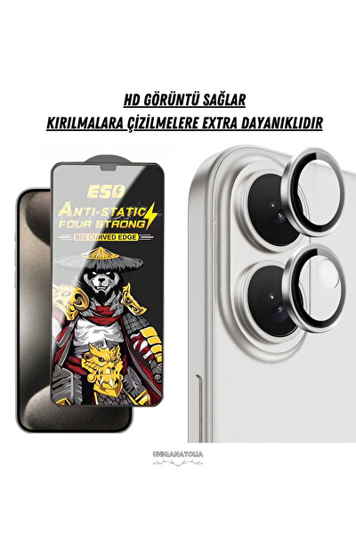 Uniqanatolia iPhone 16 Uyumlu Antı-Statıc Ekran Koruyucu ve Safir Premium Lens Koruyucu