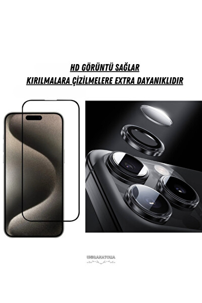 Uniqanatolia iPhone 16 Pro Uyumlu Antı-Statıc Ekran Koruyucu ve Safir Premium Lens Koruyucu