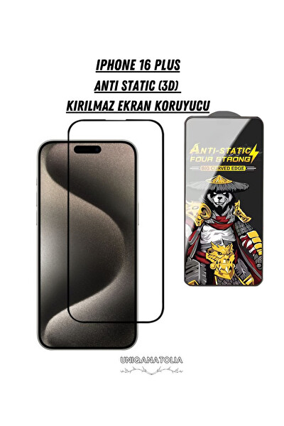Uniqanatolia iPhone 16 Plus Antı-Statıc 3D Toz Tutmayan Kırılmaz Ekran Koruyucu