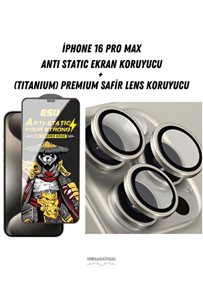 Uniqanatolia iPhone 16 Pro Max Uyumlu Antı-Statıc Ekran Koruyucu ve Safir Premium Lens Koruyucu