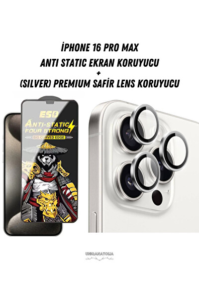 Uniqanatolia iPhone 16 Pro Max Uyumlu Antı-Statıc Ekran Koruyucu ve Safir Premium Lens Koruyucu