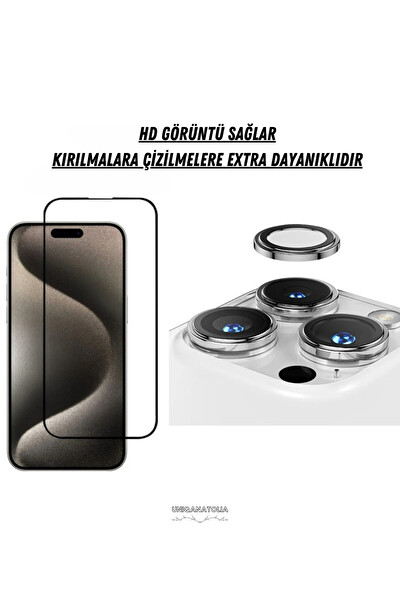Uniqanatolia iPhone 16 Pro Max Uyumlu Antı-Statıc Ekran Koruyucu ve Safir Premium Lens Koruyucu