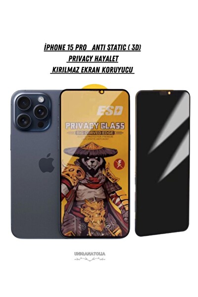 Uniqanatolia iPhone 15 Pro Antı-Statıc 3D Prıvacy Hayalet Toz Tutmayan Kırılmaz Ekran Koruyucu