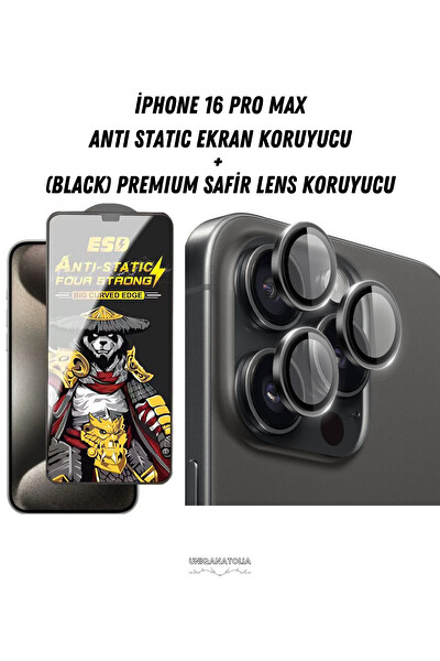 Uniqanatolia iPhone 16 Pro Max Antı-Statıc Ekran Koruyucu ve Safir Premium Lens Koruyucu
