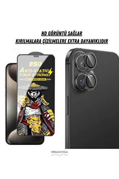 Uniqanatolia iPhone 16 Plus Uyumlu Antı-Statıc Ekran Koruyucu ve Safir Premium Lens Koruyucu